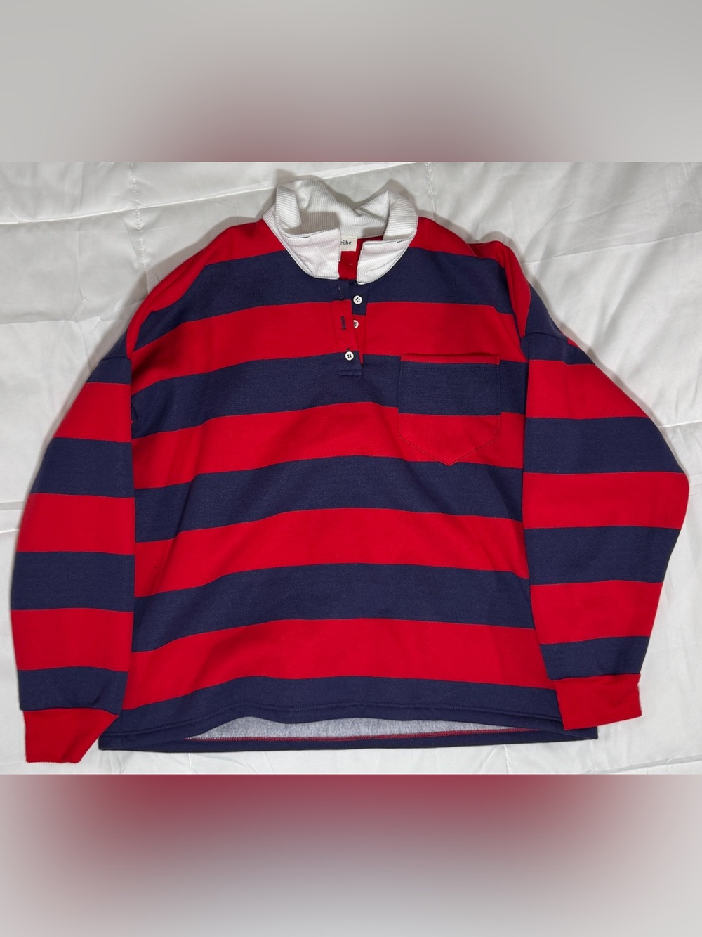 Red and Navy Striped Rugby Pullover